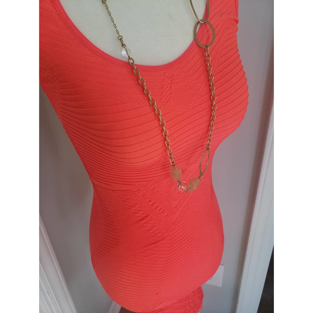 BWT Bebe neon coral pink bodycon bandage dress S